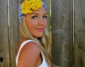 Nautical Jersey Knit Headband with Jersey Fabric Flowers