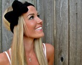 Midnight Black Bow Headband with Natural Vegan Coconut Shell Buttons - Adjustable