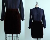 Deep Red Velvet Vintage Mini Skirt - Small Medium