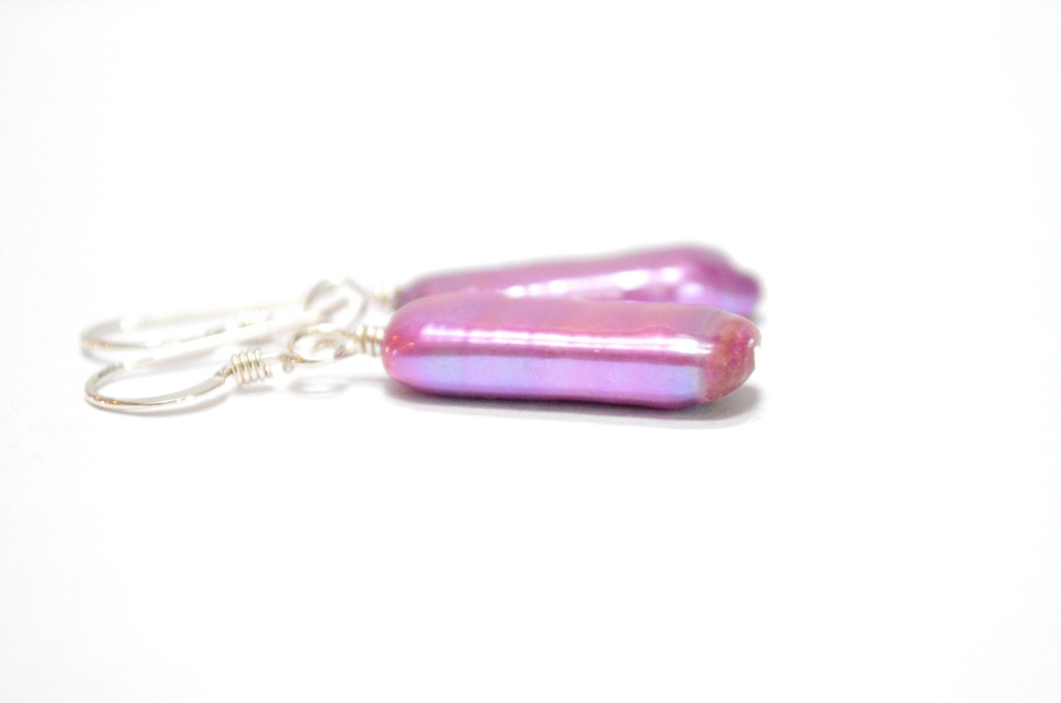 Pink Pearl Earrings,  Mauve Stick Pearls, Valentines Day Jewelry Soft Romantic Sterling Silver Earrings Mulberry Summer Fashion - Willow