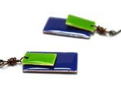 Cobalt Earrings, Blue, Green, Color Block, Big, Bold, Statement, Fall Fashion, Lime, Bluberry, Dangle Earrings, Gift Under 20 - CCARIA