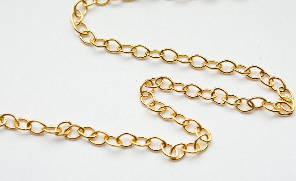 3 feet, Italian 18k Gold on Sterling Chain 3mm x 4mm Oval Links, M/FZA050