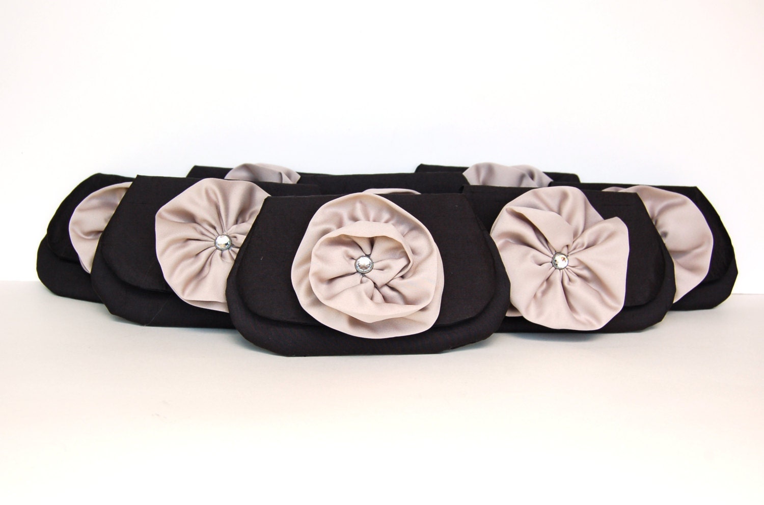 SILK Bridesmaid Clutches with Custom removable flower pin, bridal clutch, wedding accessories, mother of the bride, flower girl gift
