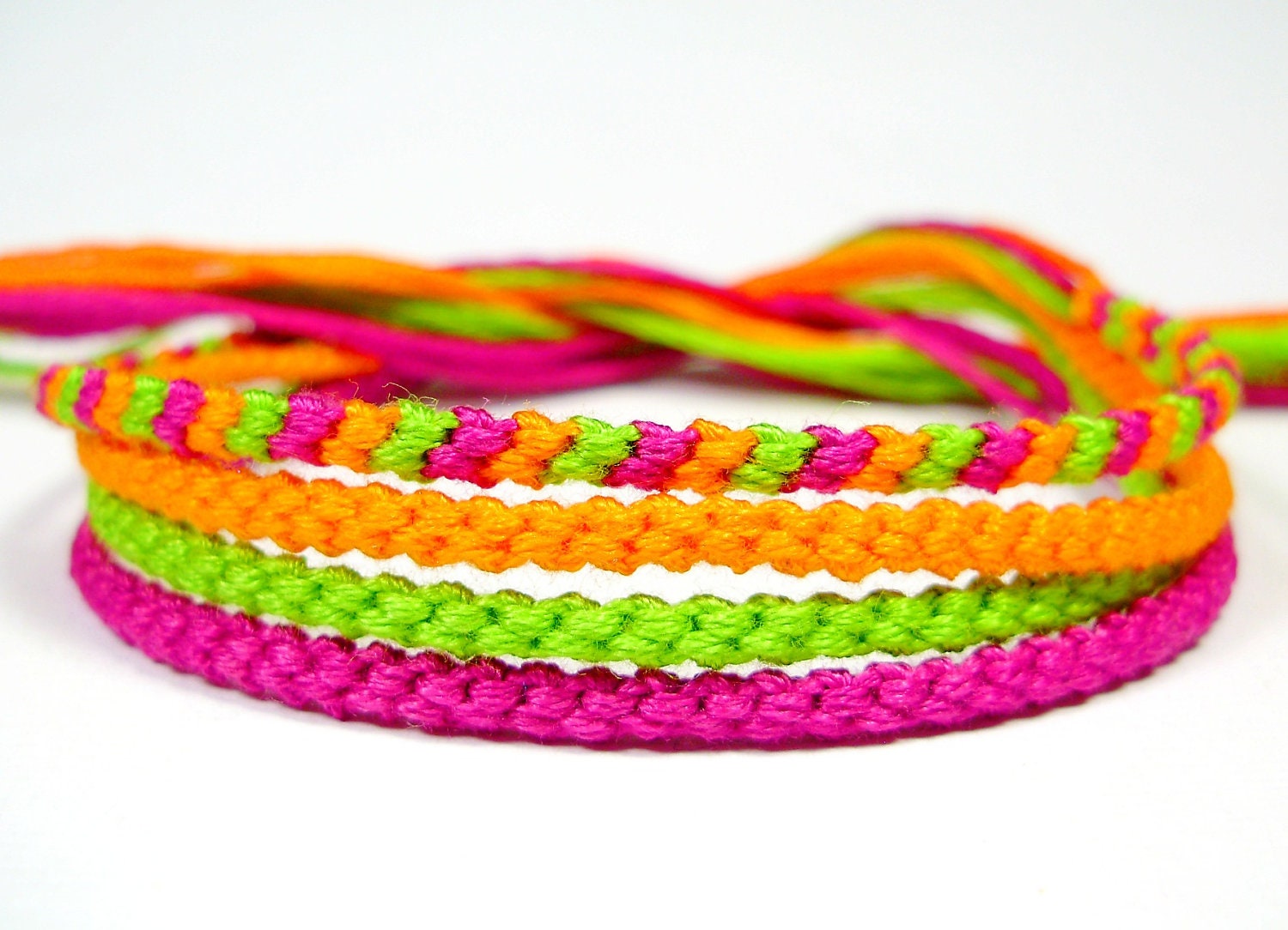 Tangy Neon Friendship Bracelet Set in Lime, Orange, and Magenta