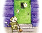 Halloween Cards - Mischievous Mummy Trick or Treater - Set of 5 greeting cards