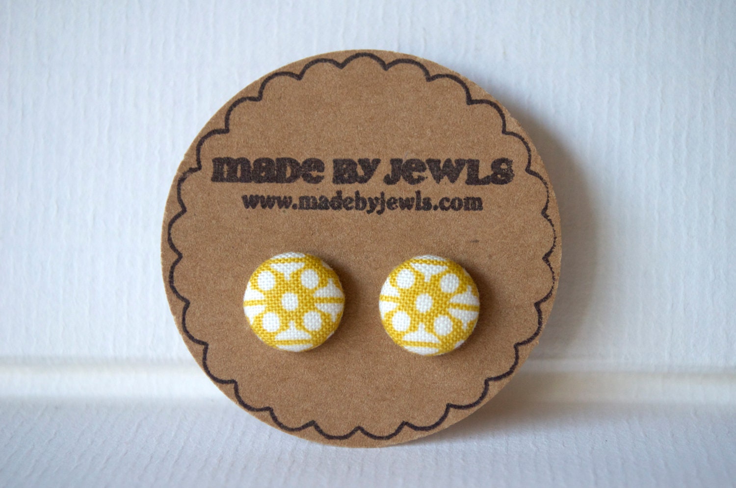Saffron Fabric Covered Button Earrings