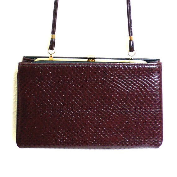 Vintage Burgundy Vinyl Faux Snake Clutch/Purse