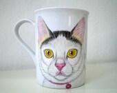 Cat Portrait  Mug - Hand painted Cup , unisex gift for pet lovers, cat lovers