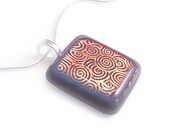 Copper Spiral Dichroic on Gray Fused Glass Pendant Necklace