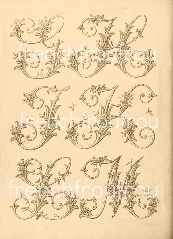 antique french victorian alphabet letters pattern DIGITAL