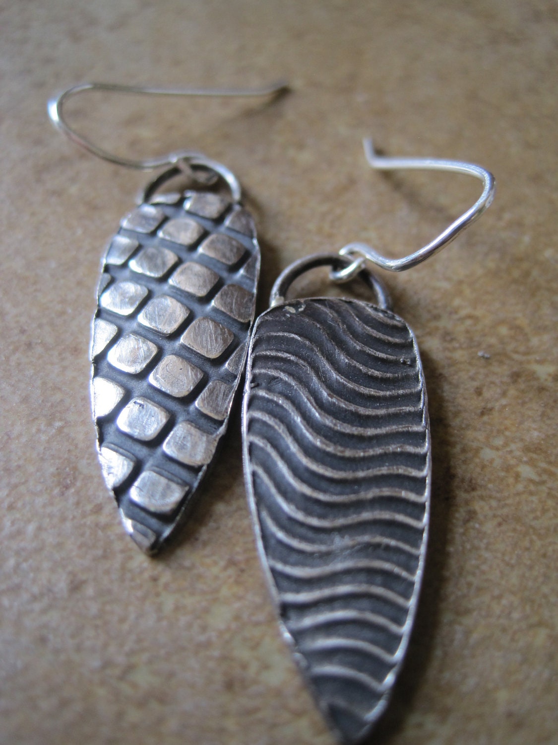 Fine Silver Texture Shield Earrings