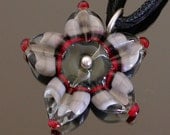 Necklace of lampwork glass and recycled silver, Lovely Bloom in Northwest- red, black and grey