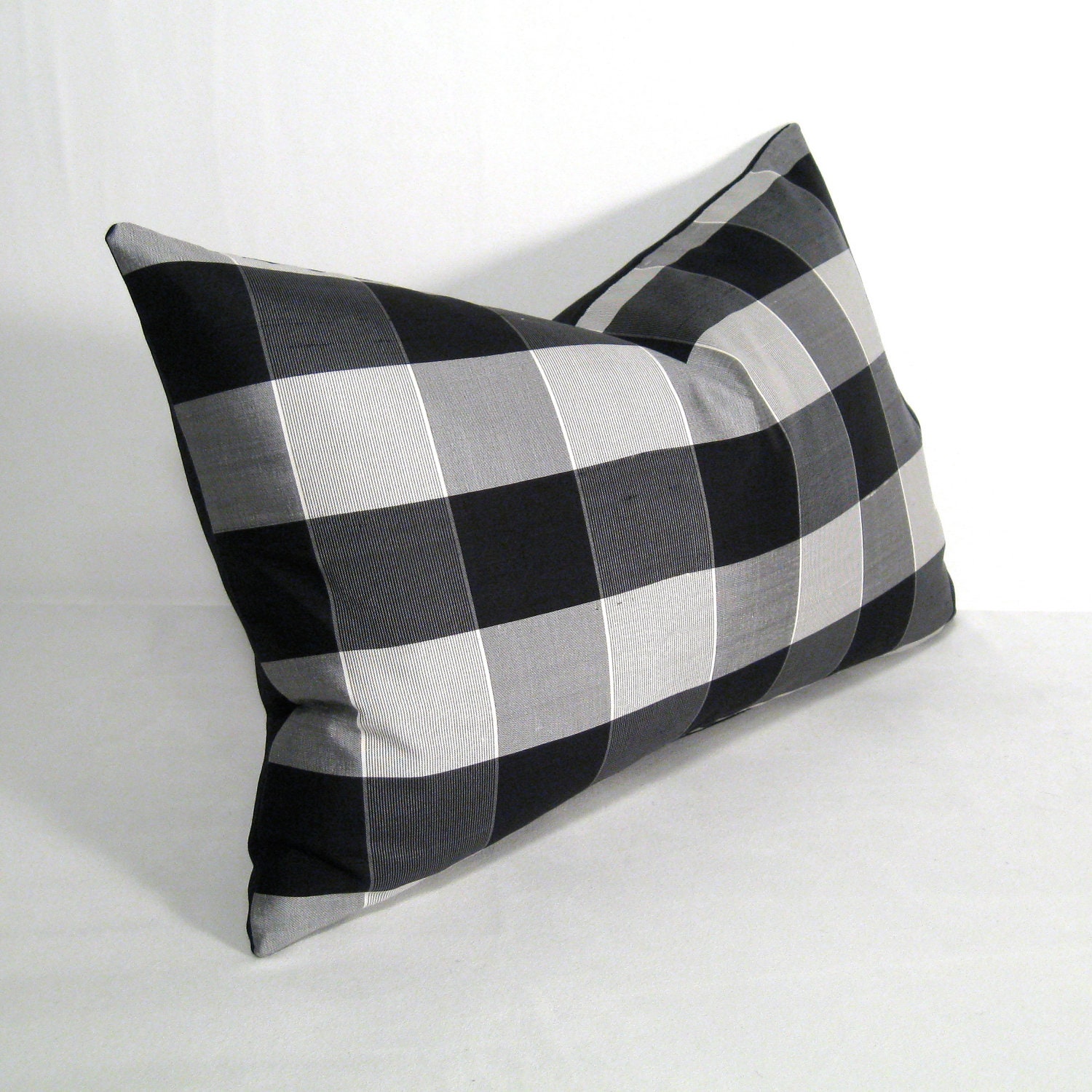 Grey Black White Pillow Cover - Gray Tartan Plaid - Decorative Silk Cushion - Modern Preppy - Silver Charcoal - Masculine - 12 X 18 inch