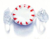 Starlight Peppermint - PRINT of a Colored Pencil Drawing - Red White Candy - Christmas Candy Art - Small Candy Drawing