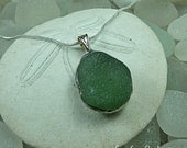 Hunky bottle green, sea glass necklace, beach wedding, sea glass jewelry, seaglass,eco friendly