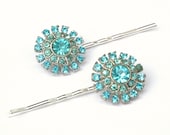Upcycled Vintage  Blue Sparkle Bling Rhinestone Earring Hair Pins