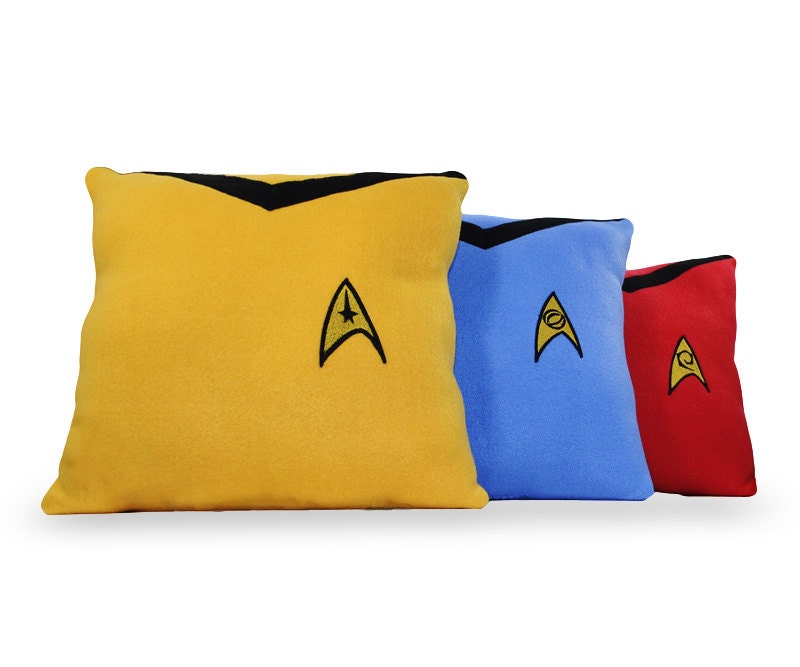 Star Trek Pillow Set- 3 piece set- red, gold,blue fleece pillow set