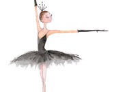 CINDERELLA BALLET - Clock Fairy - Poster (Printed) 18" (high) x 12" (wide) Ballerina in Black Tutu Gloves Ballet Slippers Tiara - Black Swan
