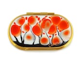 Oval Compact Mirror Orange Black and White Blossom Hand Painted Glossy Enamel Finish Customizable - colorsbyliza