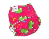 Fitted Cloth Diaper, OS, Flannel - Frog, Pink, Magenta