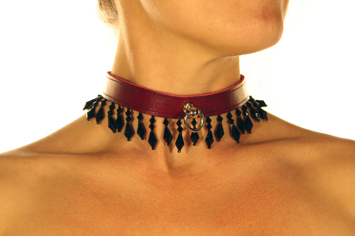 Liquid Nymph - Fever Red Leather Fetish Collar