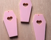 3 x Laser cut acrylic Heart Coffin pendants