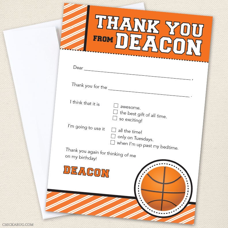 Basketball party - Set of 15 custom thank you cards - Printable file also available Il_170x135