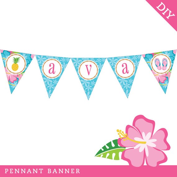 Luau theme party - Personalized DIY printable pennant banner Il_570xn
