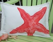 Knobby sea star starfish tangerine coral 15"x20" lumbar pillow indoor outdoor coastal beach ocean saltwater seashore beach echinoderm