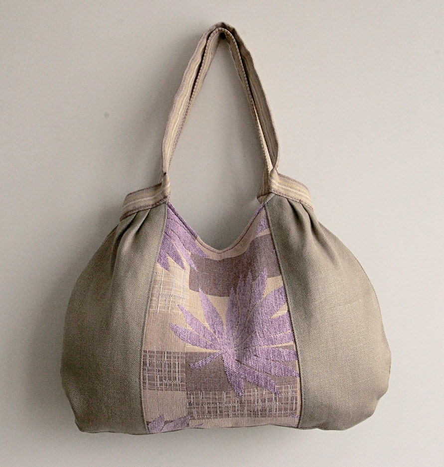 Natural Beige Linen Lavender Handbag / Purse / Shoulder bag LILANA STYLE One-of-a-kind