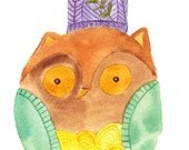 Yellow Hills Owl Watercolor Print