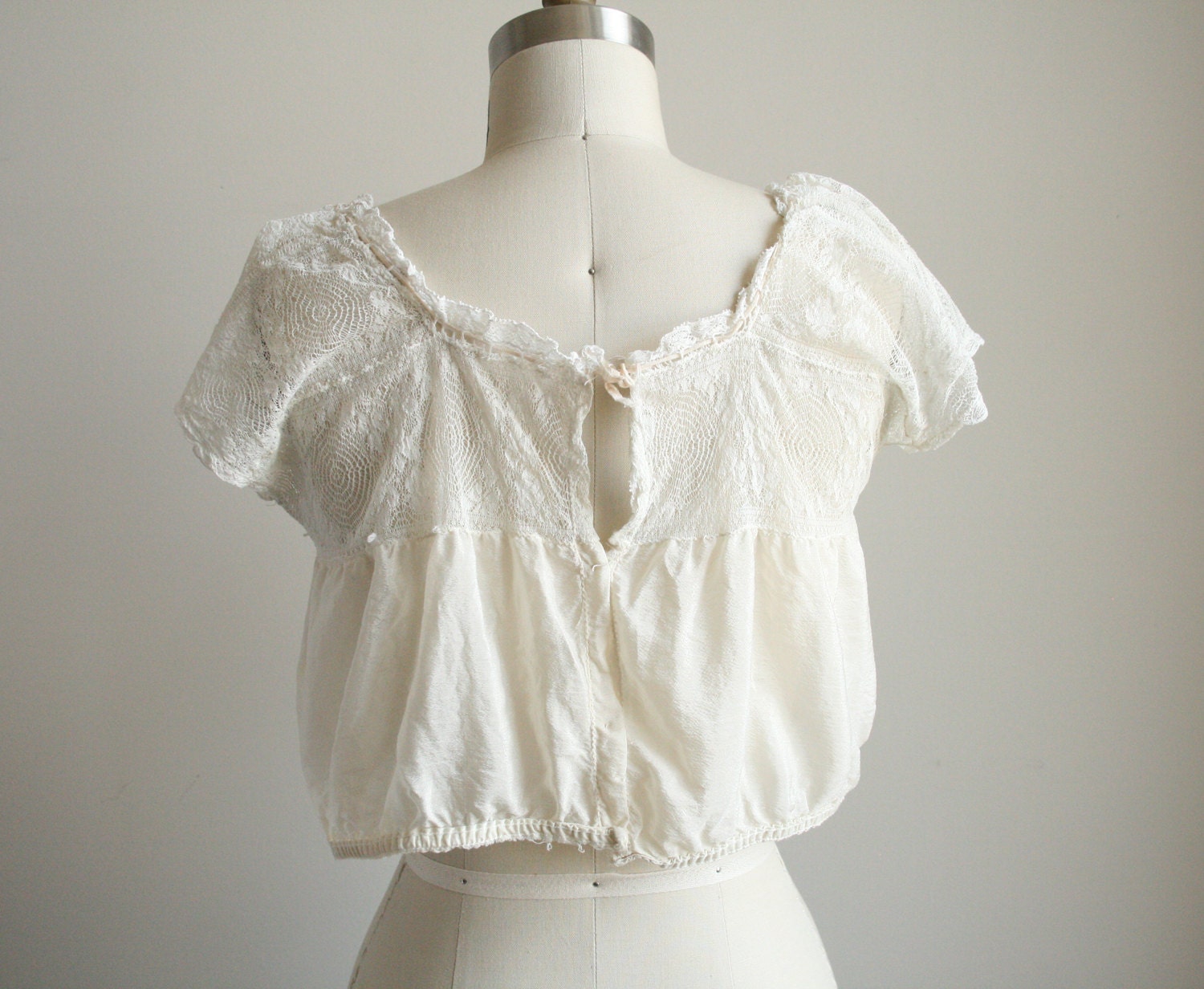 Ivory Silk Camisole with Crochet - Edwardian Crop Top