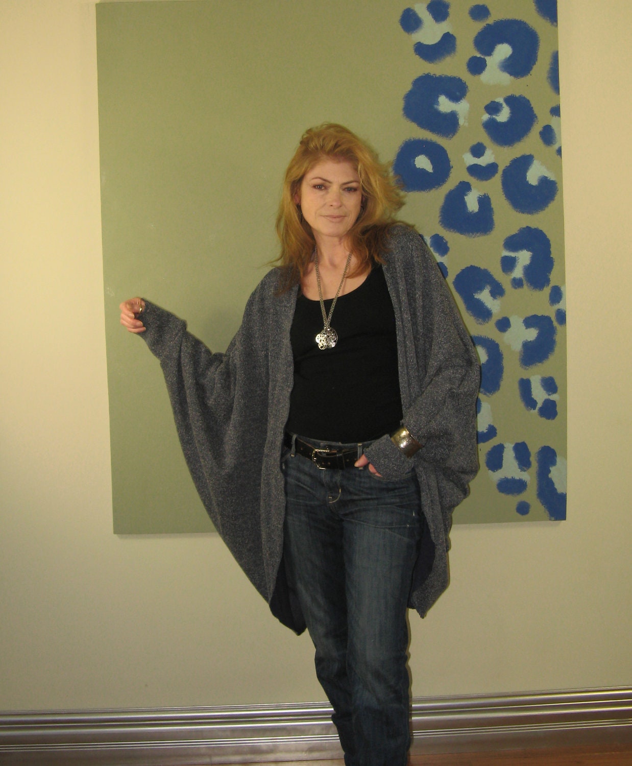 Soft Warm Oversize Cardigan Sweater Wrap Long Dolman Sleeve Boho Chic - Denim Blue,  Gray or Camel - One Size Fits Most - Ready to Ship