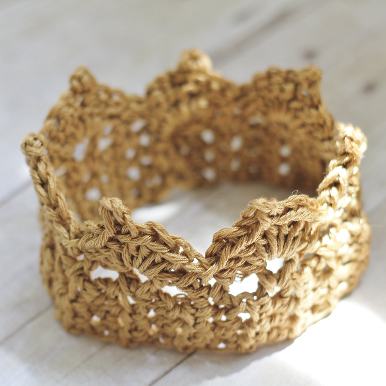 Gold Baby Crown, Newborn Photography Prop Crocheted for Princess Girls or Prince Boys