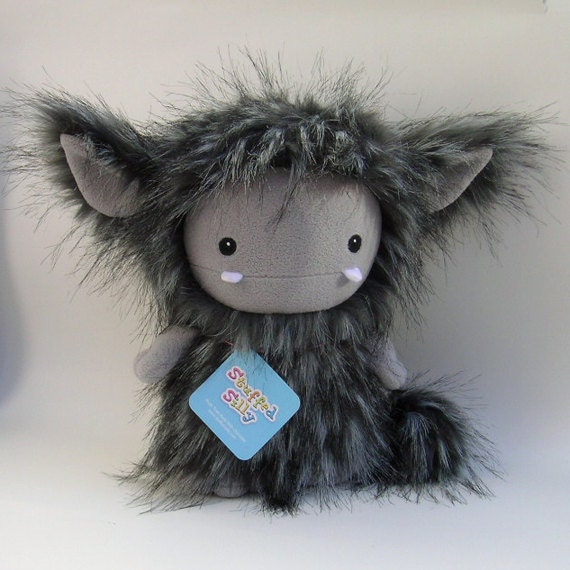 Furry Stuffed Toy Monster Art Doll - Charcoal Grey Frost Monster by Stuffed Silly, Designer Plush, Cute Collectible