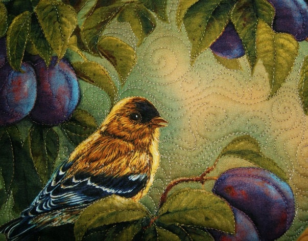 Bird and Fruit quilted wall hanging