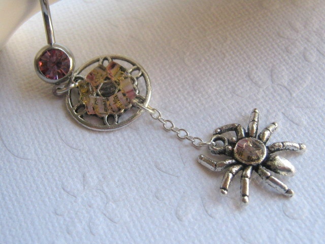 Spider Belly Button Ring, Belly Button Jewelry, Navel Ring, Dangle Belly Ring