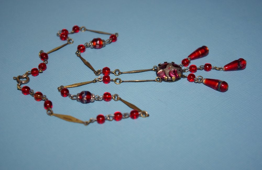 Foiled Czech glass 1930s Art Deco necklace