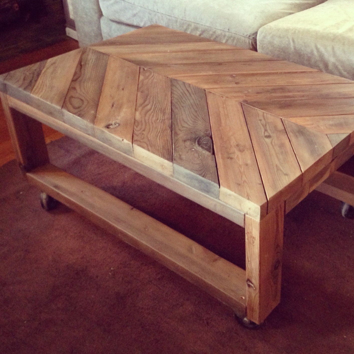 Industrial Chevron Coffee Table of Reclaimed Wood