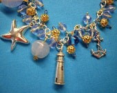 SALE, FREE SHIP, Resort, Modern, Boho, Beach, Silver, Gold,  Blue, Starfish, Lighthouse, Palms, Spring, Summer, Charm Bracelet