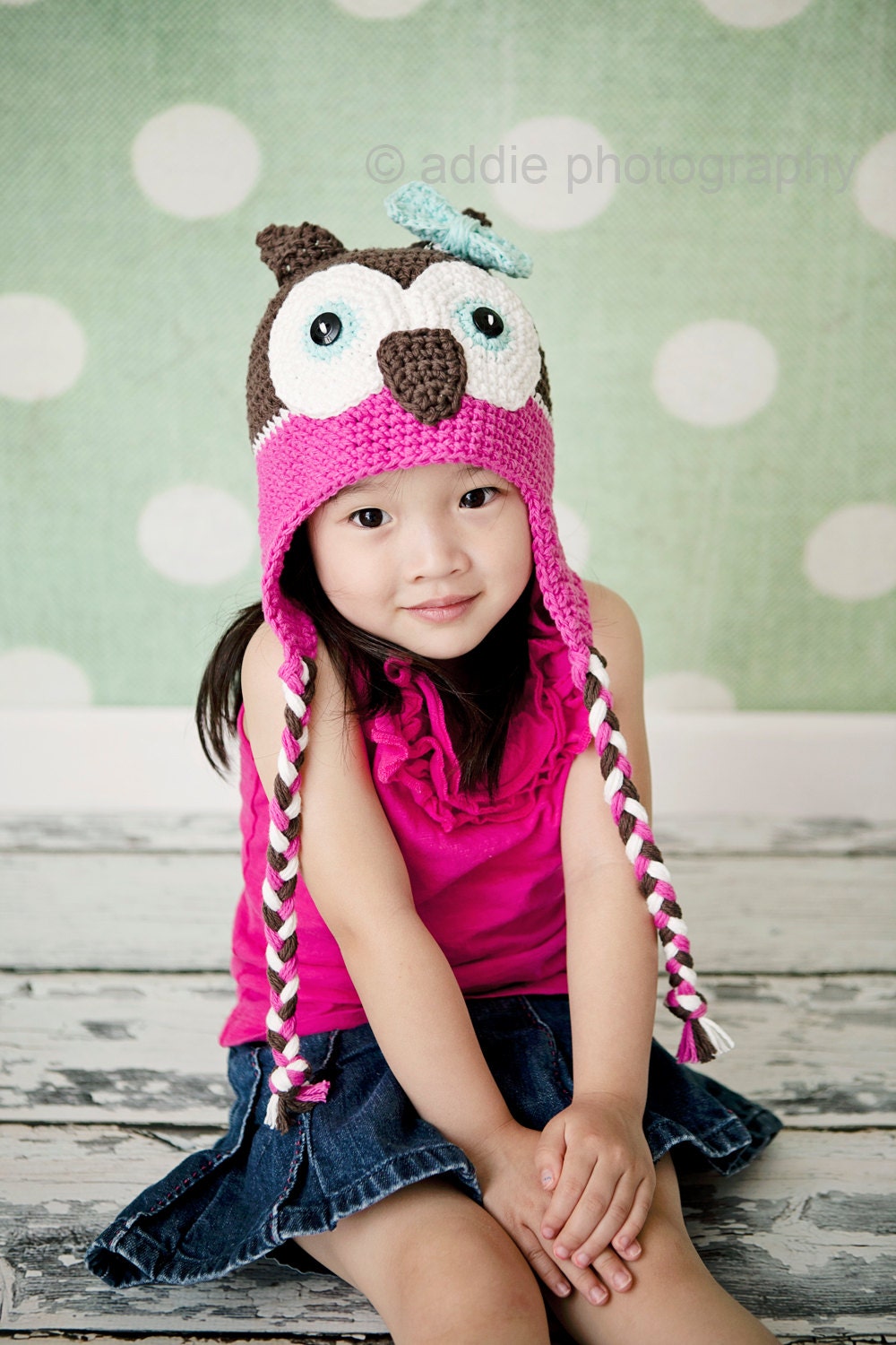 Funky Girls Owl Ear Flap Hat--Baby, Toddler, Child--Custom Color Options