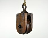 Vintage Industrial Wood Pulley / Industrial Decor