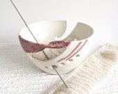 Personalized Option Wheel thrown Ceramic Yarn Bowl, Knitting Bowl, Fresh White POTTERY porcelain pink twisted leaf stoneware shabby chic