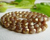 WHOLESALE Czech Glass Beads Fire Polished Faceted Round  6mm Crystal Opal with Speckled Metallic Bronze  Picasso (200pcs) NEW