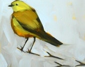 yellow wagtail in the snow no. 2 original bird oil painting by moulton 8 x 8 in canvas prattcreekart