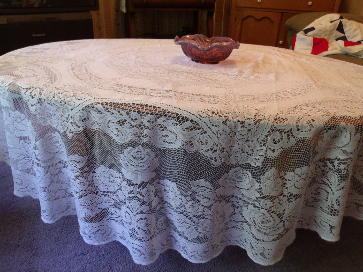 Elegant Wedding White Lace Tablecloth, 70" RoUnD