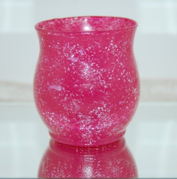 Hand Painted Magenta Pink Marbled Glass Candle Holder