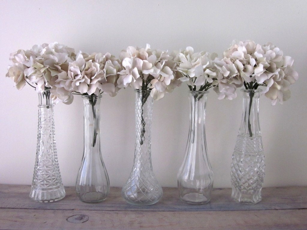 Set of Five Vintage Clear Glass Bud Vases - Instant Collection