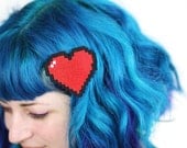 Pixel Heart Hair Clip, Retro Gaming Barrette, Red