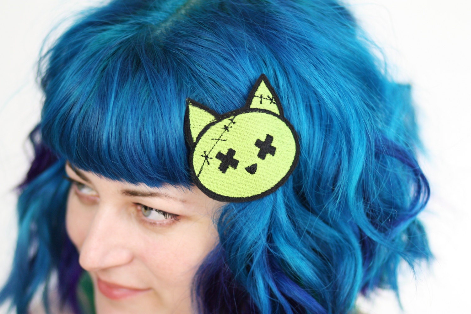 Zombie Kitty Hair Clip, Zombie Animal, Green